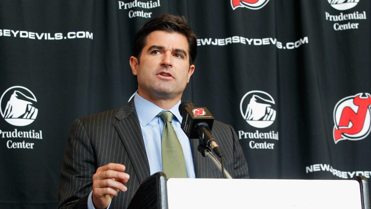 Scott O'Neil speaks while New Jersey Devils CEO