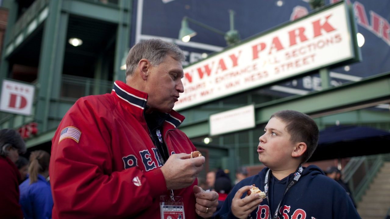 Fans outside Fenway Park