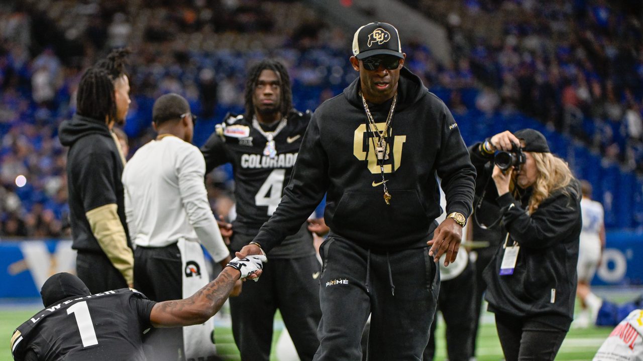 Colorado coach Deion Sanders revs up players