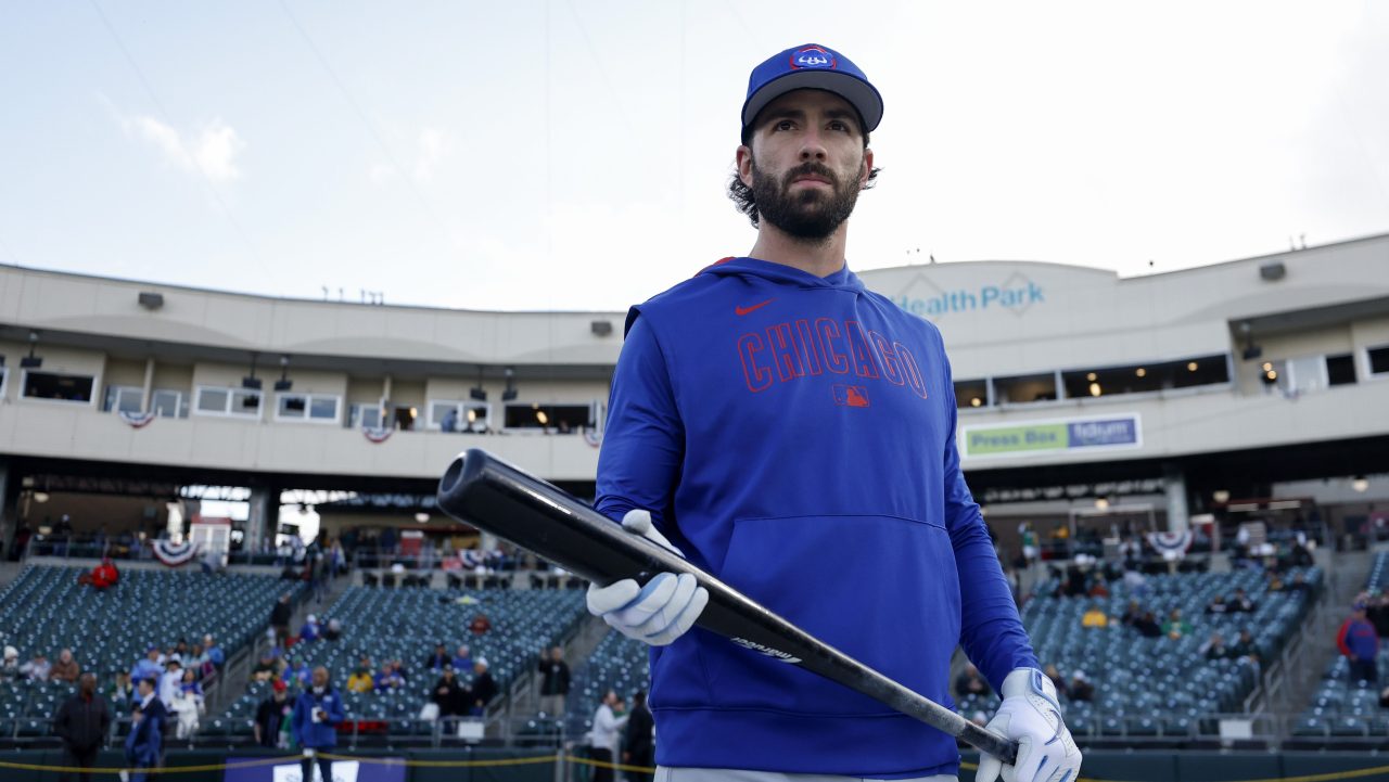 Cubs shortstop Dansby Swanson holds bat