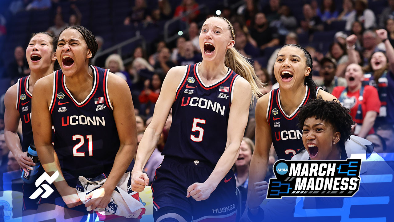 UConn women's basketball players celebrate