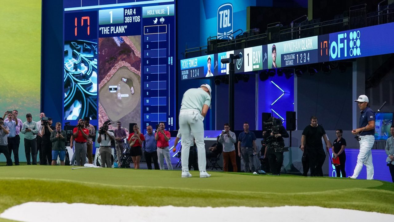 Player putts on TGL studio green