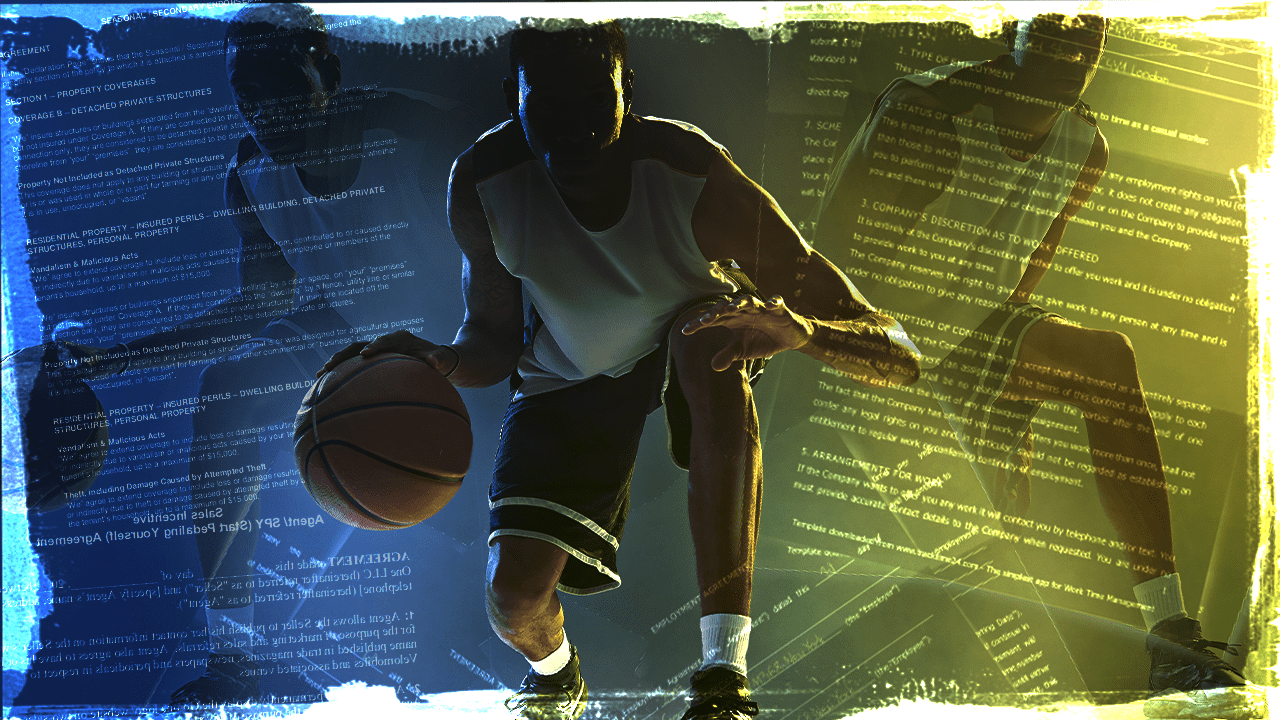 Image of a basketball player and contracts